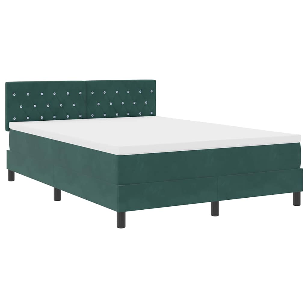 LED Box Spring Bed with Mattress Dark Green 160 x 200 cm Velvet