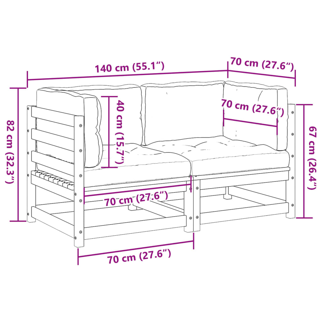 2 Piece Garden Sofa Set with Cushions Solid Pine Wood