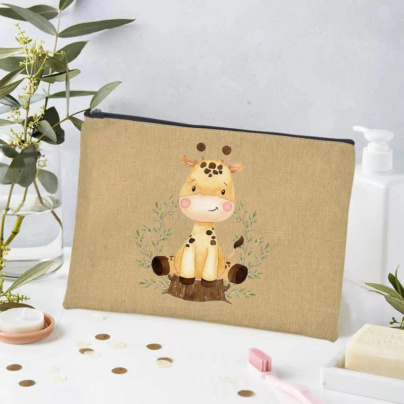 Kawaii Animals Makeup Bag Women Office Supplies Stationery Storage Travel Cosmetic Organizer Eco Canvas Toilet Bags for Ladies