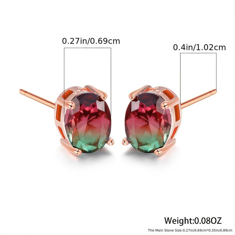 Двухцветные серьги-гвоздики овальной огранки с арбузом, красный, зеленый, турмалин, драгоценный камень, серьги-гвоздики для невесты, свадебные украшения, подарки