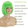 MERISIHAIR Women Synthetic Cosplay Fluorescent Green Wig Short Straight Bob Hair with Bangs Green Purple Light Blonde Pink Red Wine Halloween Wig