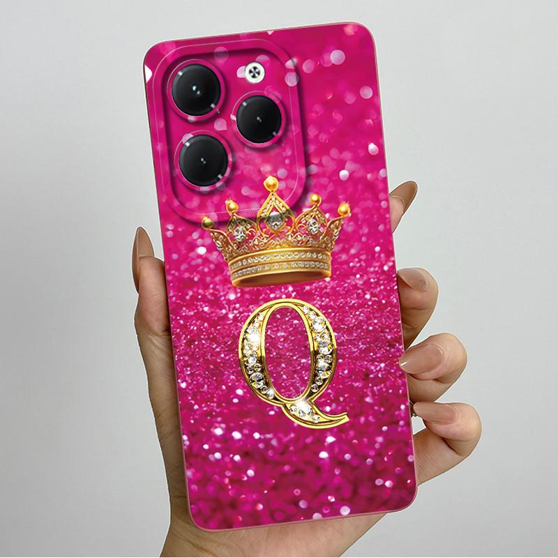 Чехол для Infinix Hot 40 Pro 40i Корона Буква Funda Мягкая Жидкая Силиконовая Задняя Крышка Для Infinix Hot40 Hot40i 40Pro Бампер Оболочка