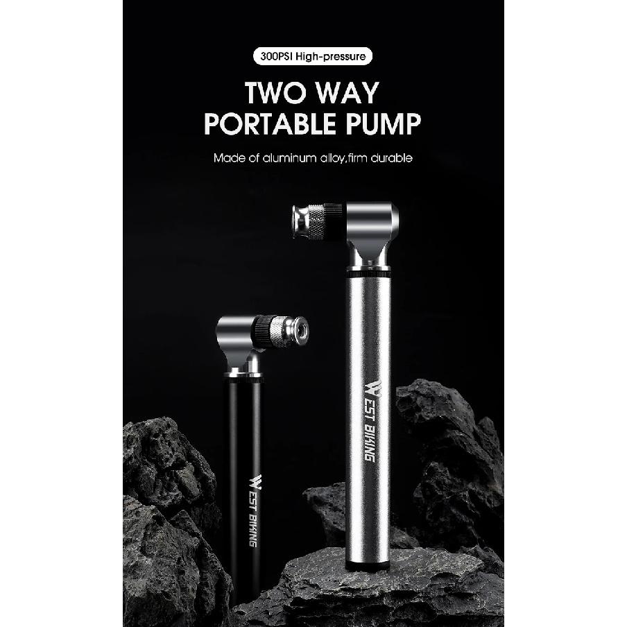 WEST BIKING Portable Bicycle Pump 300PSI High Pressure Bike Air Pump Bike Tire Inflator Schrader Presta Valve Cycling Hand Pump
