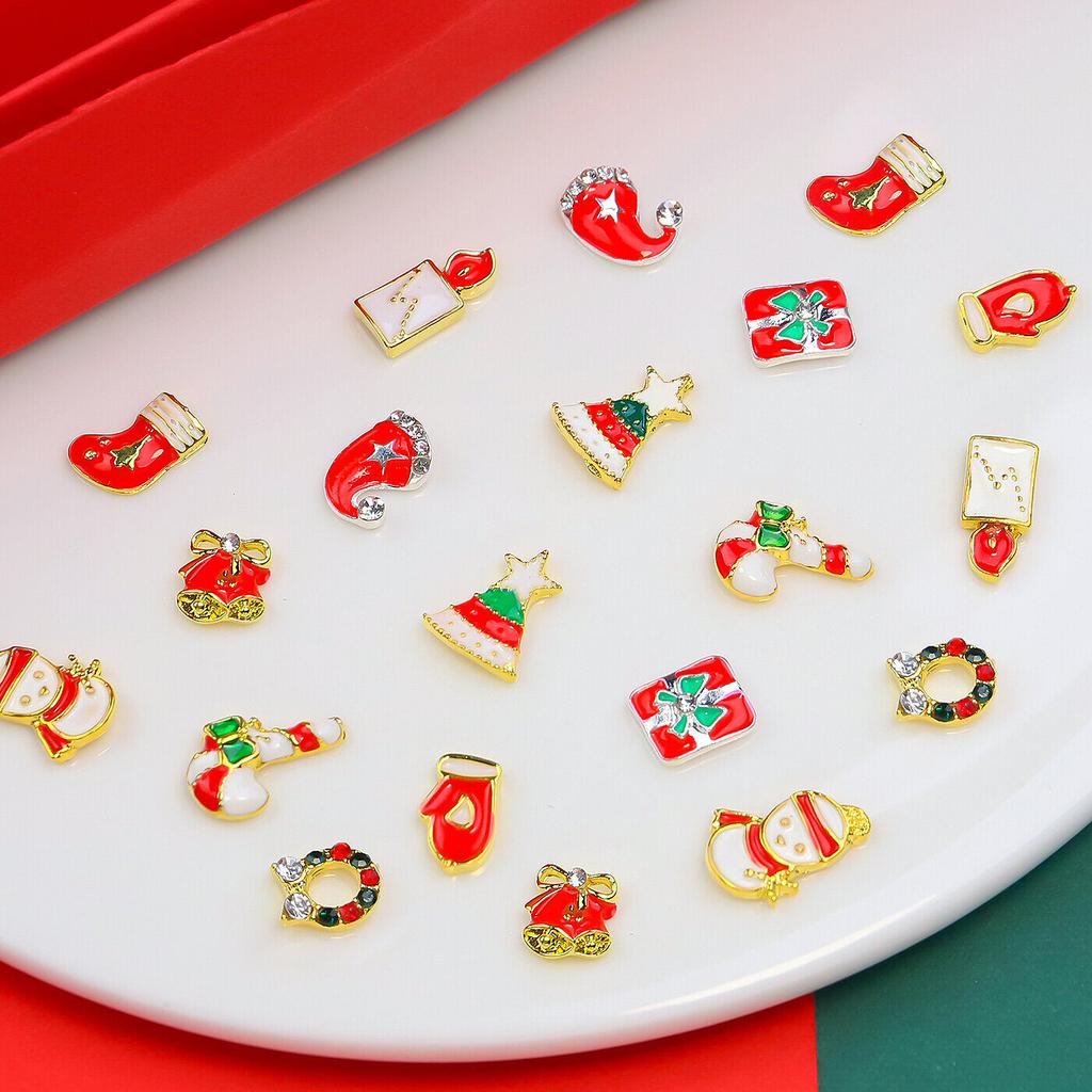 20 шт. Рождественские украшения для ногтей, стразы, снеговик, колокольчик, шармы для елки, маникюр