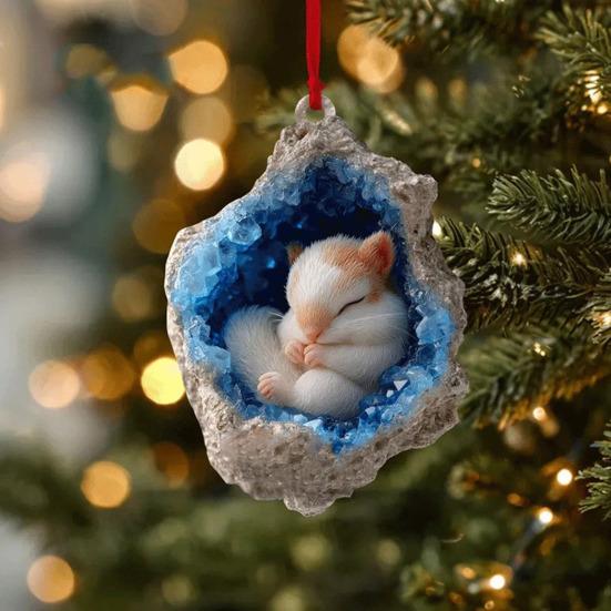 Geode Animal Christmas Ornament 2D Acrylic Crystal Cave Little Forest Animals Hanging Ornament for Xmas Tree Holiday Home Party Decor