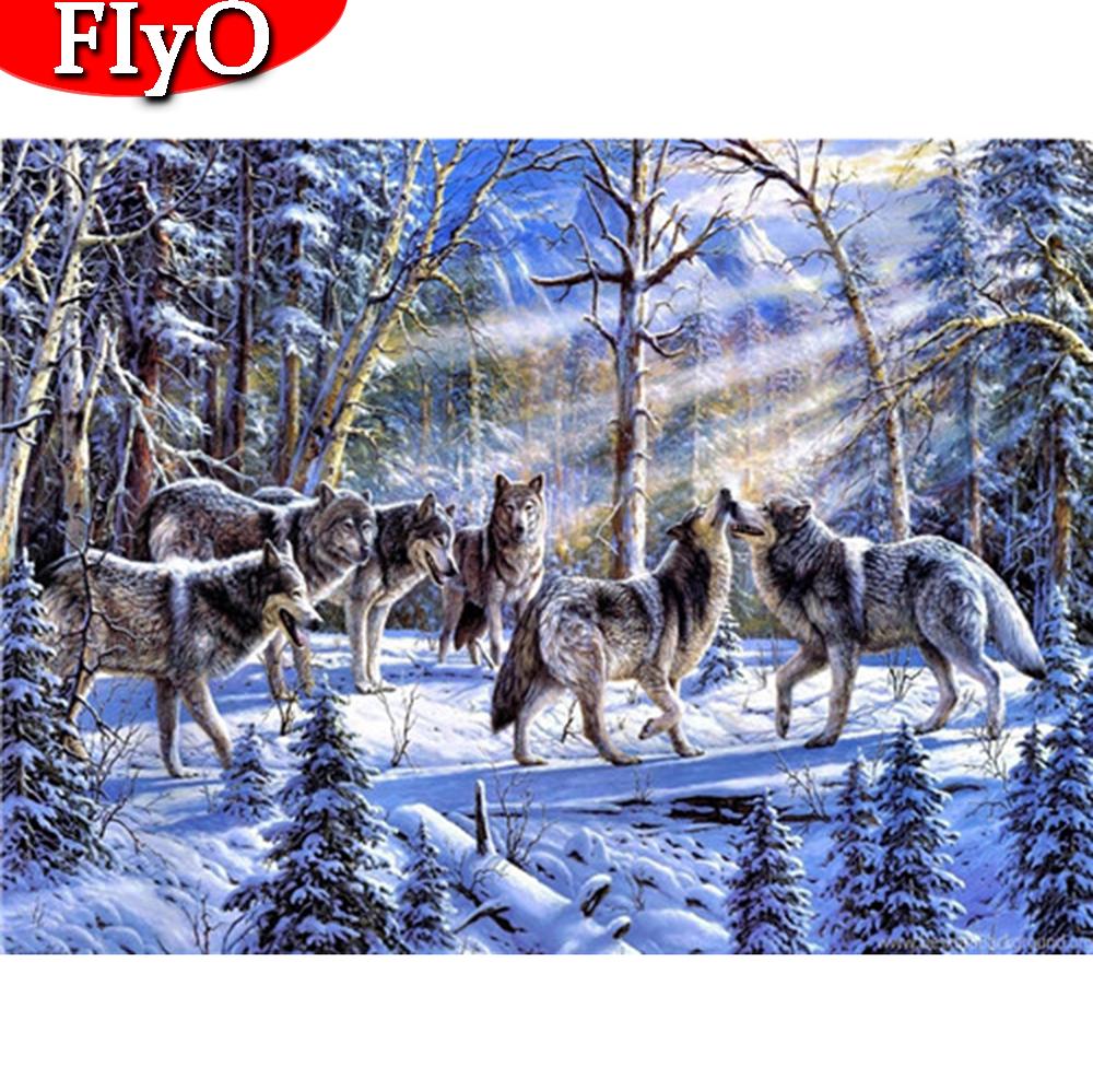 Полный комплект для вышивки алмазами «Зима» 5D DIY Алмазная картина «Волк, мозаика, животное» ручная работа подарок ручной работы