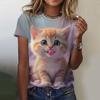 Summer Round Neck 3D Cat Printed Top Fashionable Casual Short Sleeved Women's T-shirts
