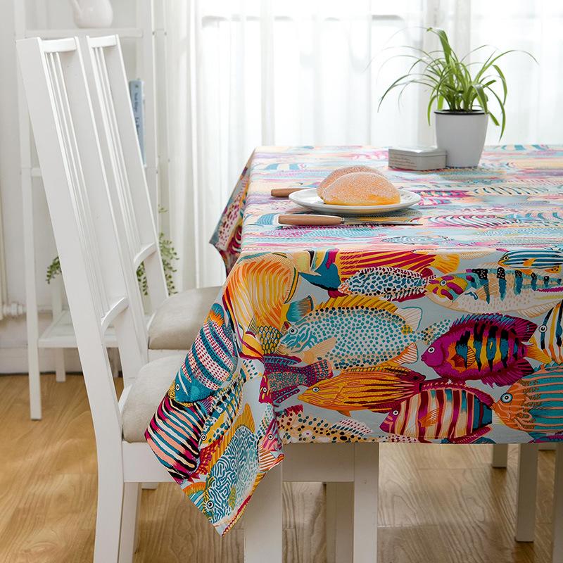 Cotton Thickened Tablecloth Cartoon Color Tropical Fish Ocean Cover Towel Active Coffee Table Tablecloth Dining Table Cloth