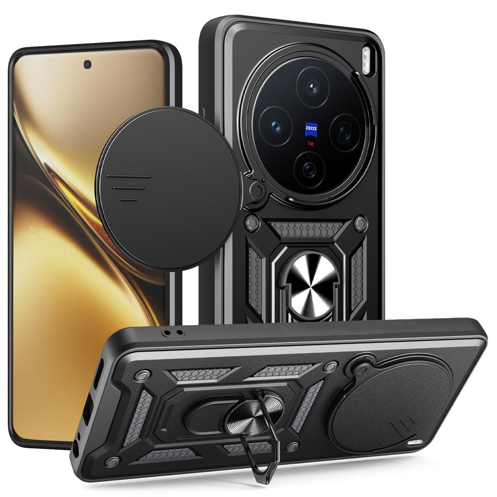 For Vivo X200 5G Case with Slide Camera Lid PC+TPU Kickstand Phone Cover