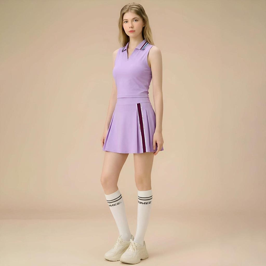 2026 Tennis Skirt Sports Suit For Women, Polo Neck, Contrast Color, Anti-Exposure, Quick-Dry, Badminton And Golf Set