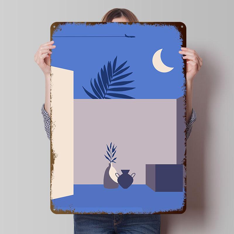 Boho Travel Moon Printed Poster Customized Retro Wall Art Vintage Metal Tin Signs for Home Bedroom Decoration Gaming House Decor