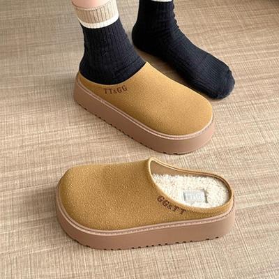 Женские меховые тапочки на платформе, короткие плюшевые теплые мюли, зимняя трендовая брендовая мода 2025 года, повседневные хлопковые туфли