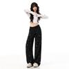Hot stamping trendy Tencel narrow version wide leg jeans for women with high waist and drooping feeling, ice silk thin straight leg pants