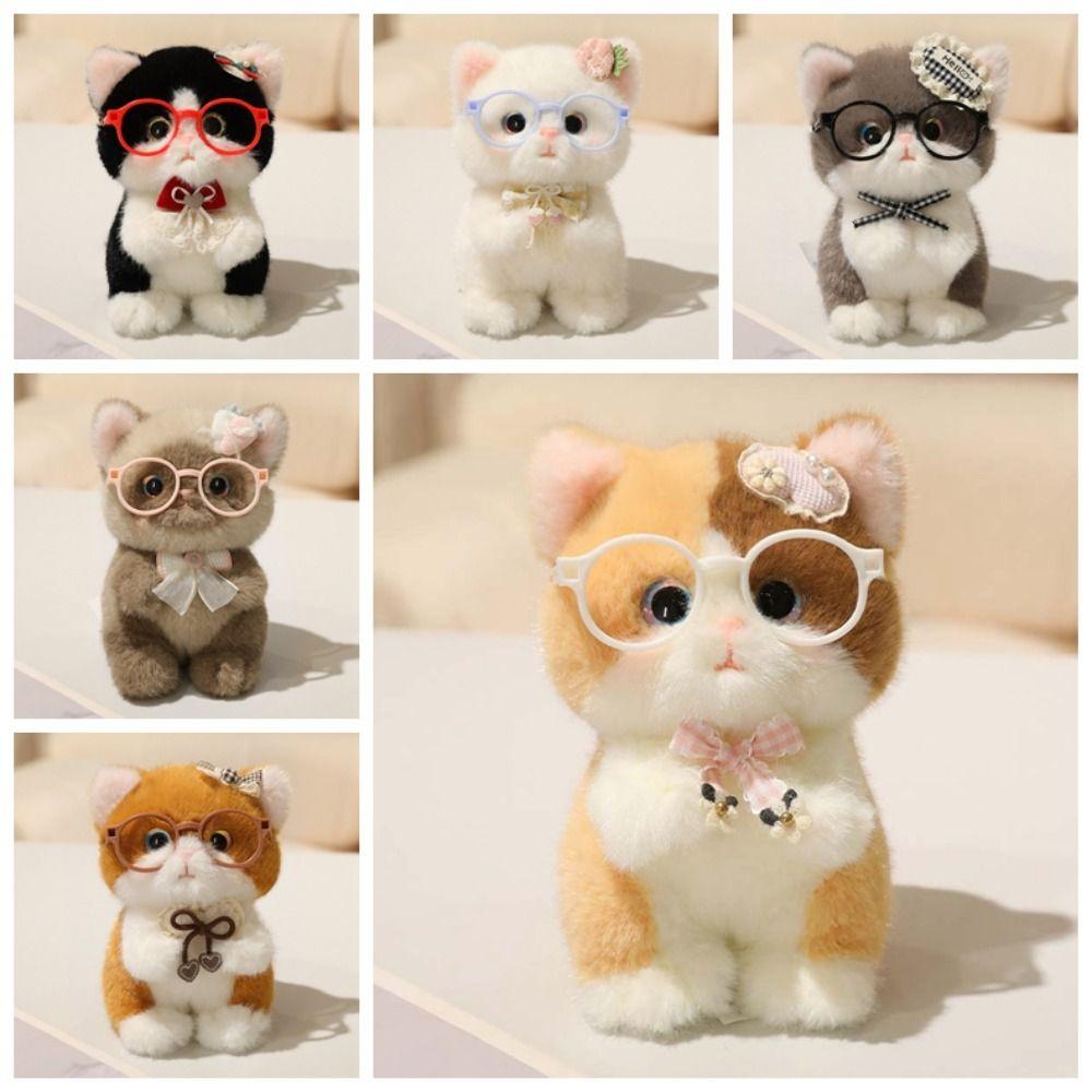 Soft Cute Cat Keychain Small Comfort Stuffed Animal Kawaii Glasses Key Ring Daily Accessories