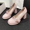 Fashion Bow Women Chunky High Heels Shoes Fashion Shallow New Trends Sandals 2025 Autumn Party Heeled Shoes Dress Zapatillas De Mujer