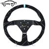 JDM Suede Leather Steering Wheel Drift Sport Pull Up Steering Wheel 14inch 350mm Flat V1
