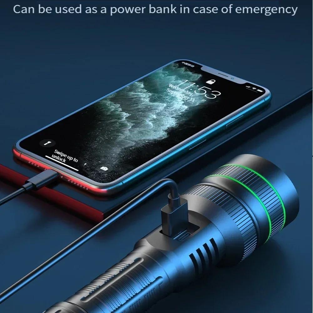 Мощный светодиодный фонарик, сверхяркий фонарь с зарядкой от USB, уличный фонарь для кемпинга, дальний зум-фонарь, дисплей питания