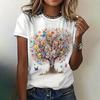 Women's Clothing, Tree Butterfly Printed T-shirt, Round Neck Short Sleeved Top, Streetwear, Girls' Fashionable Large T-shirt
