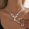3PC Women's Fashionable Necklace and Earring Set with Rhinestone and Water Droplet Design, Suitable for Weddings, Parties, and H