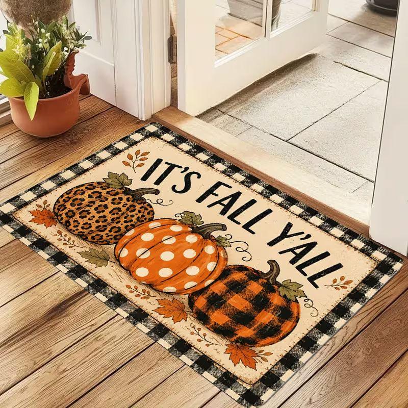 VIKAMA Thanksgiving Pumpkin Welcome Mat Non-Slip Indoor Outdoor Entrance Doormat Kitchen Bedroom It's Fall Y'all Home Rug