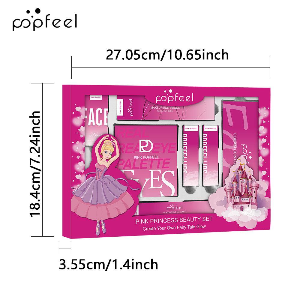 Popfeel Набор Розовой Принцессы для Макияжа Все в Одном Палитра Теней для век и Контуринга Помада Тушь Праздничная Подарочная Коробка для Девочек Женщин
