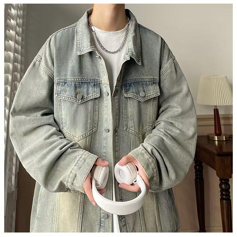 Vintage-Inspired Unisex Distressed Denim Jacket - Casual & Versatile Streetwear