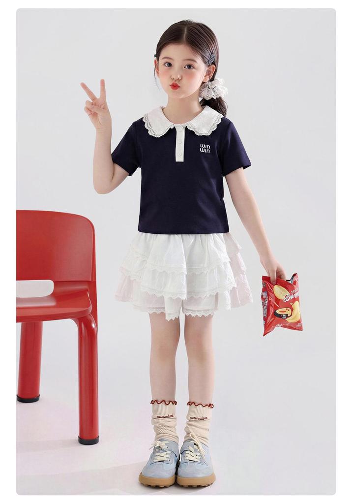 Кружевной летний комплект для девочек: юбка и футболка - Модный двухпредметный наряд в стиле принцессы