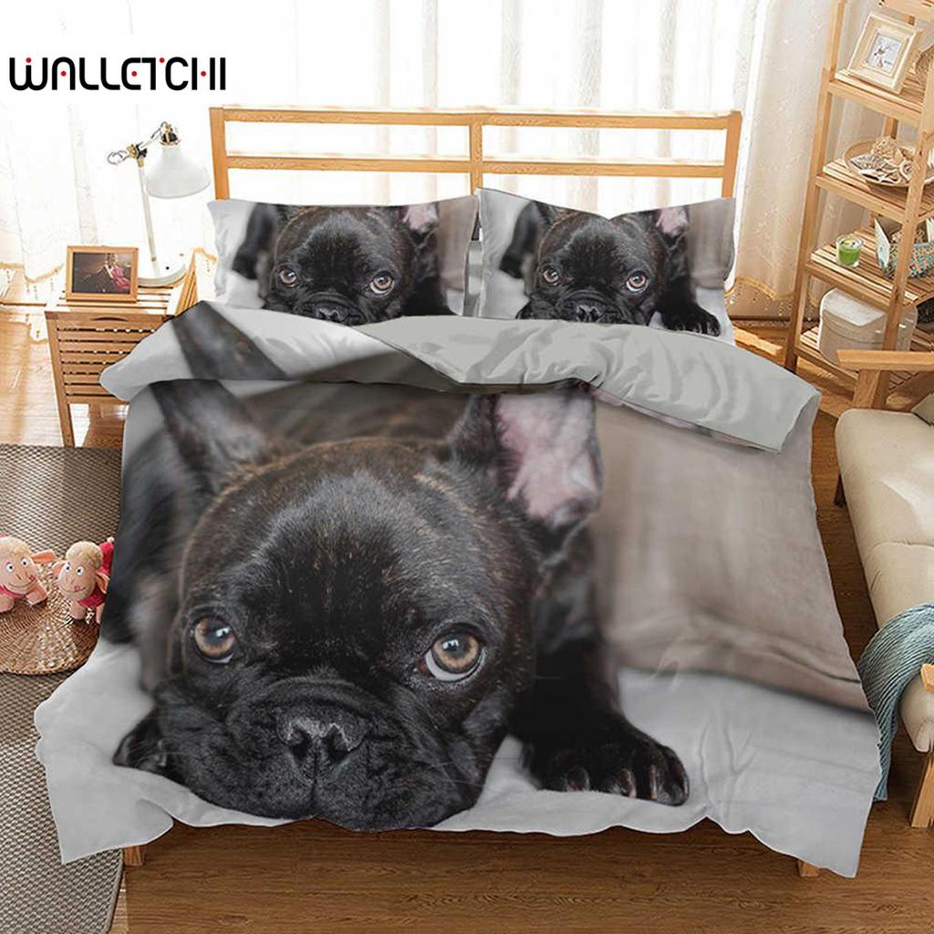 Комплект постельного белья с изображением французского бульдога размера King Size, милый комплект постельного белья с изображением щенка и животных для детей-подростков из полиэстера, 2/3 шт., мягкое одеяло