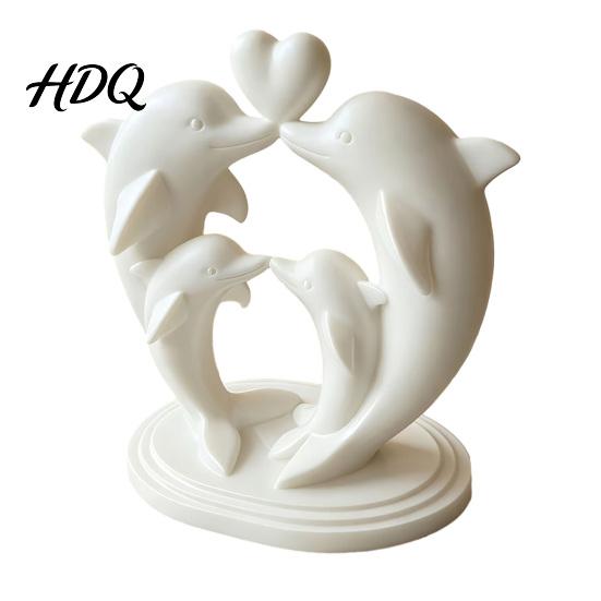 3D-печатное искусство из PLA для спальни Семейство дельфинов из четырех человек Украшение с дизайном в виде сердца Минималистичные маленькие фигурки Фотоаксессуары Настольная скульптура животного Дом