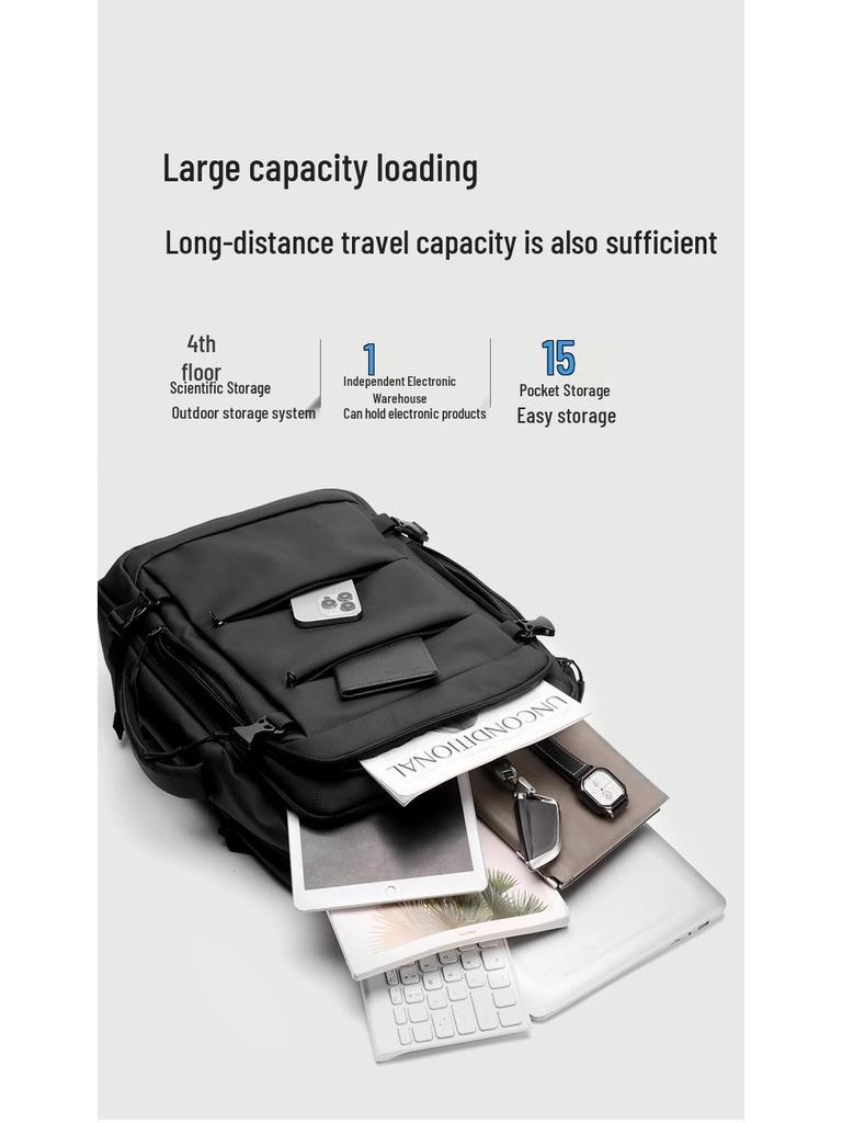 Мужской расширяемый рюкзак для ноутбука для деловых поездок - Большая вместимость, ручная кладь для офиса и путешествий.