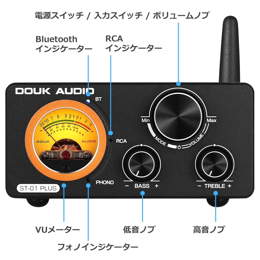 Цифровой усилитель Douk Audio PLUS HiFi Bluetooth TPA3255 MM Phono Equalizer VU Meter Turntable Audio Stereo Amplifier ST-01