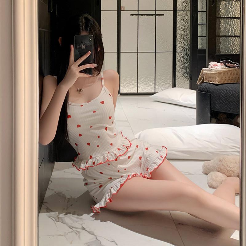 Summer new European and American suspender shorts set sexy flower women's home pajamas outer order
