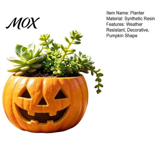 Durable Garden Pot for Patio Halloween Pumpkin Planter, Resin Jack-O-Lantern Flower Pot, Decorative Festive Ornament Entryway Plant Succulents