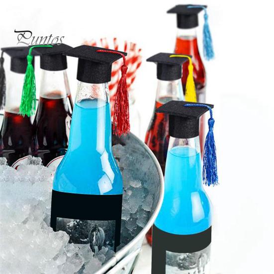 25Pcs Mini Graduation Caps Felt Small Doctor Hat with Golden Tassels Bottle Cover Cupcake Toppers Party Supplies
