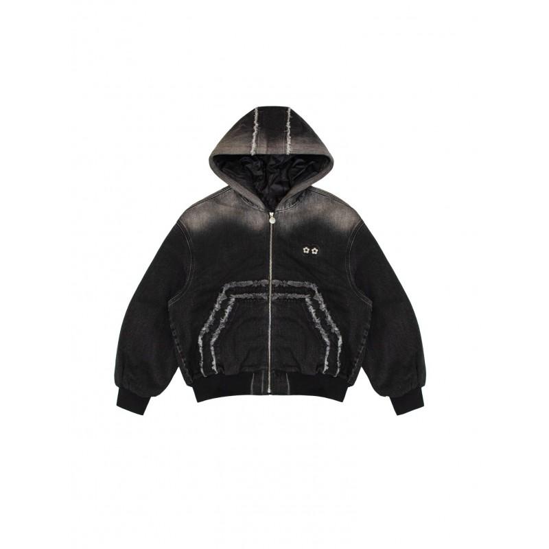 Loose Fit Hooded Denim Jacket Retro Distressed Unisex Hip Hop Streetwear Men Women