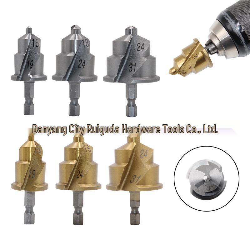 PPR Titanium-Coated 3-Flute Hex Shank Hole Opener Drill, Sizes 20/25/32mm for Plumbing and Pipe Expansion