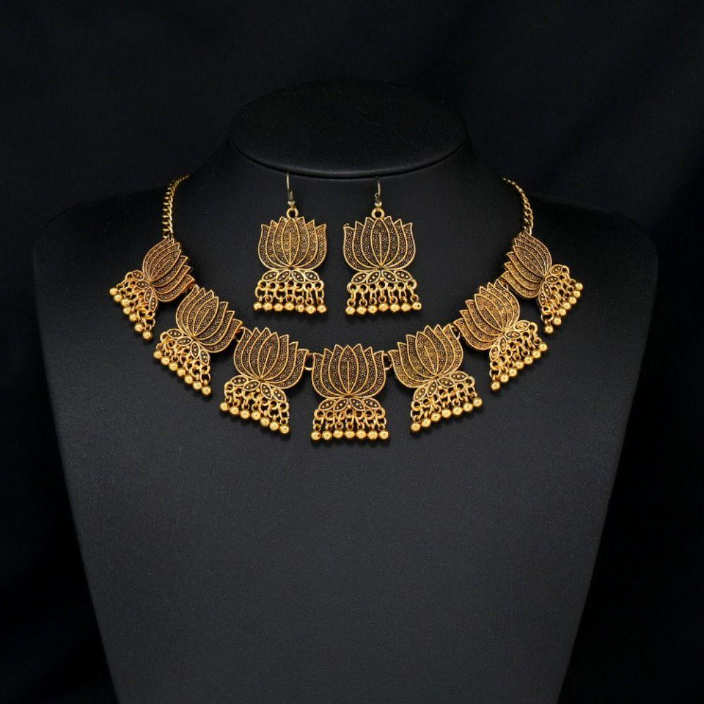 Жемчужный Богемный Набор Серьги Золотая Ретро Цепочка на Ключицу Персонализированное Этническое Ожерелье Ювелирные Изделия