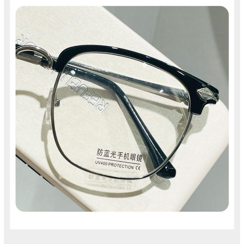 Men Simple Semi Rimless Anti Blue Light Blocking Glasses Square Ray Filter Eyeglasses Big Frame Women Computer Goggle Spectacles