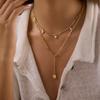 Uworld Round Zircon Lock Pendant Y Shape Chain Necklace For Women 18K Gold Plated Stainless Steel Necklace Fashion Jewelry Gift