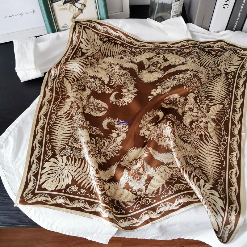 Sunset Retro Brown Banana Jungle Silk Scarf - Thin Mulberry Silk Small Square for Casual Neckwear.