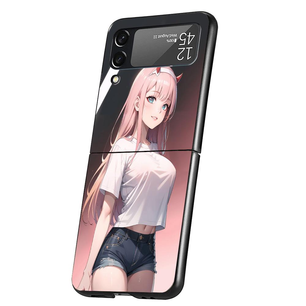 Zero Two Darling In The Franxx 02 Cover Phone Case For Samsung Galaxy Z Flip 7 6 5 4 3 5G Flip7 Flip6 Flip5 Flip4 Flip3 Black Fu