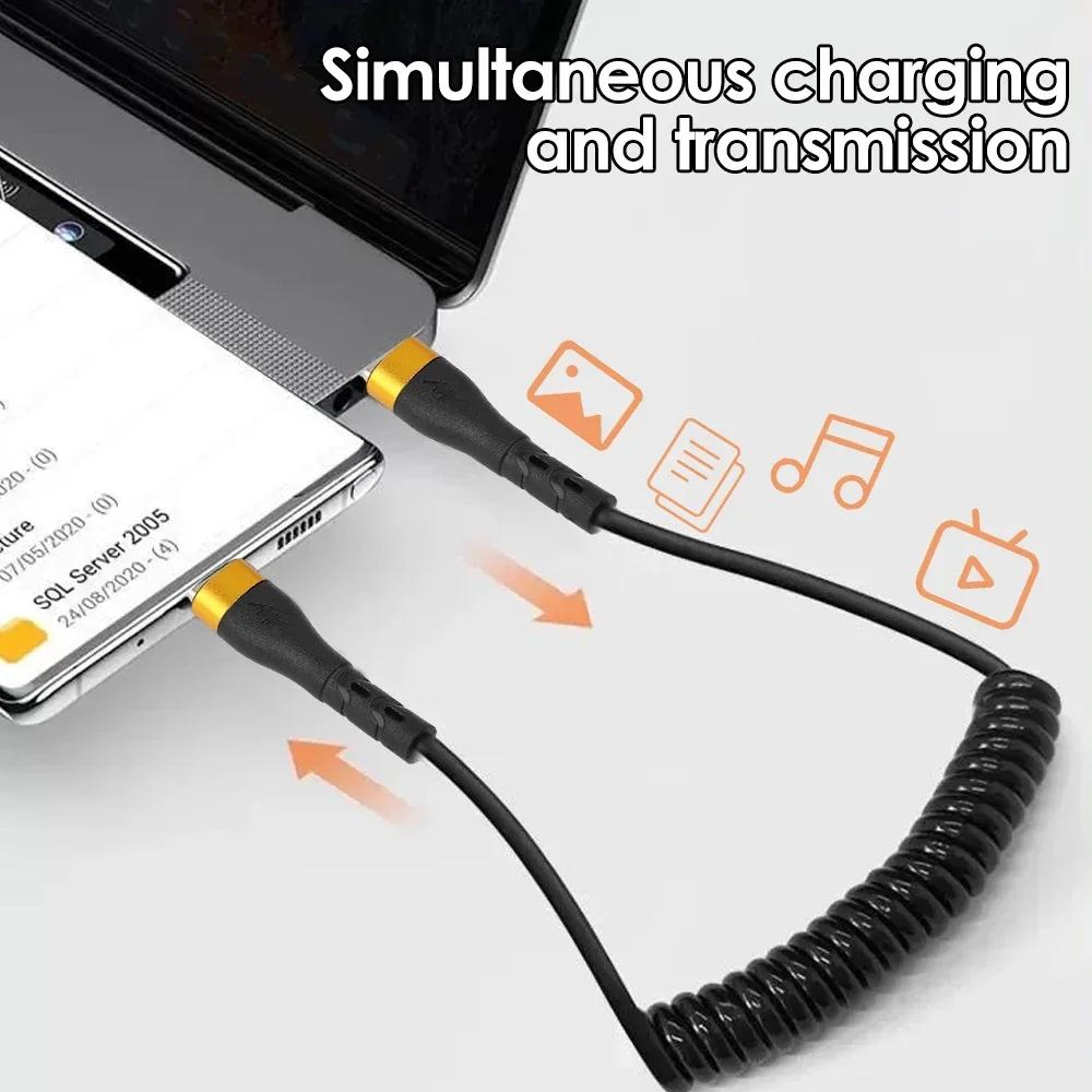 PD 120W пружинный USB-кабель типа C для iPhone 15 Pro Max, кабель для быстрой зарядки, двойной USB-кабель типа C для телефонов Samsung, Xiaomi и Huawei