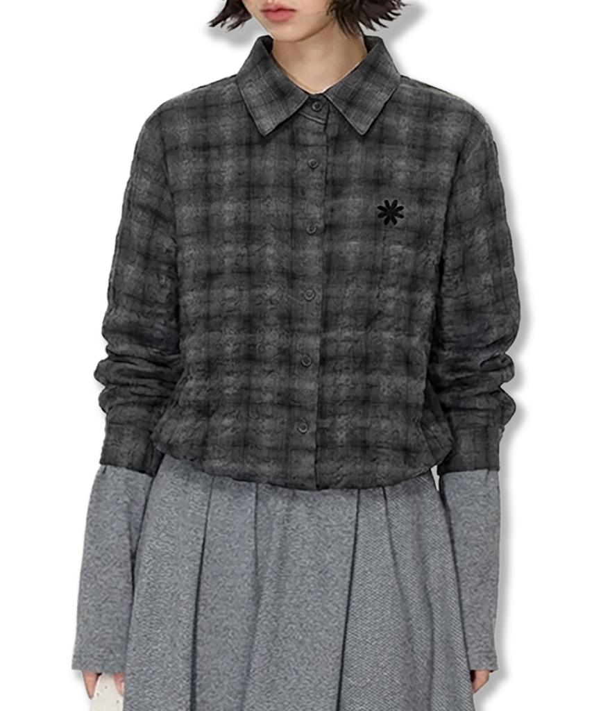 Рубашка в клетку Damiswi Seersucker Grunge Spandex_Черная