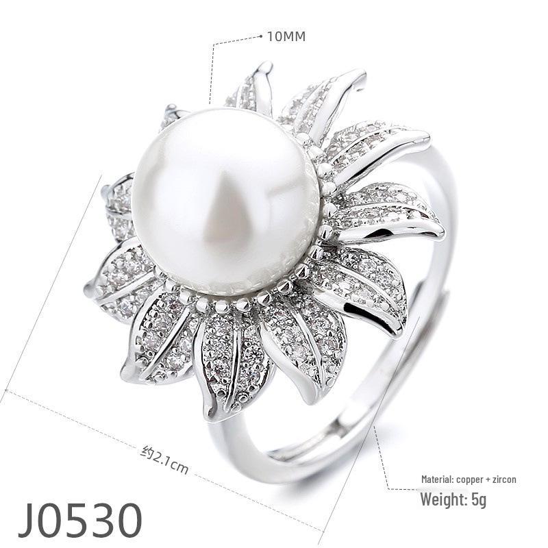 Корейское кольцо с жемчугом класса люкс для женщин – Высококачественное регулируемое украшение на указательный палец, настраиваемая оправа.