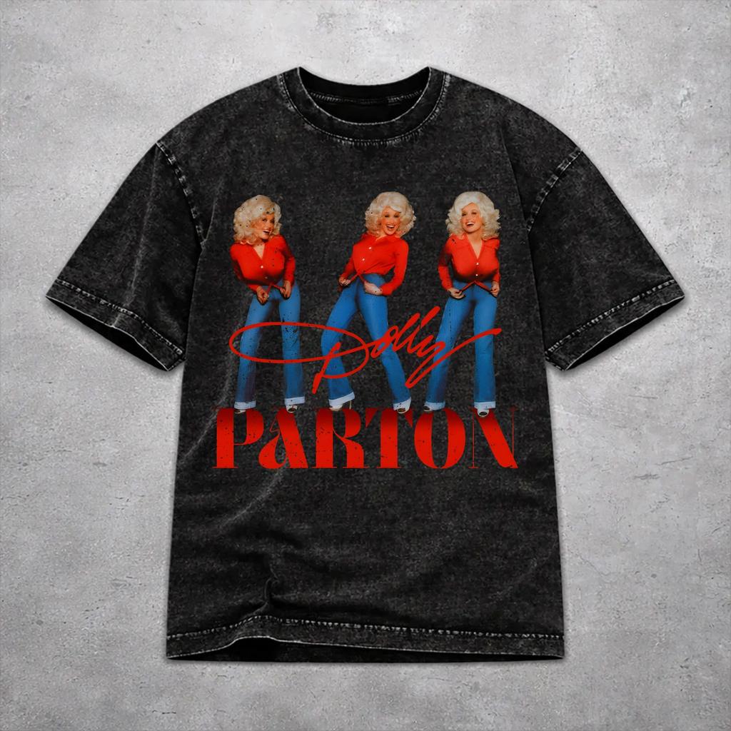 RIP Dolly Parton Washed T Shirt Vintage Harajuku Men Women Hiphop T-Shirts 100% Cotton