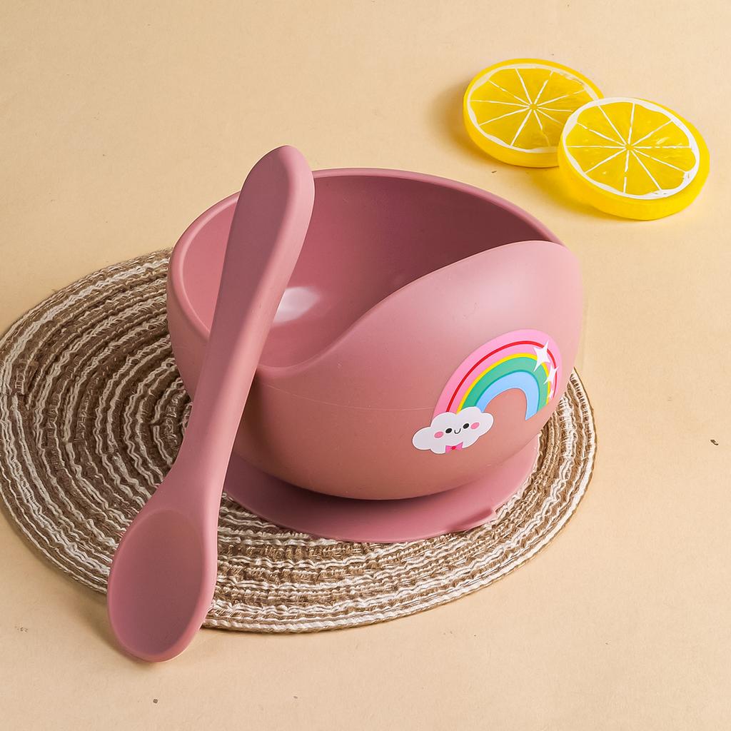 2PCS/Set Silicone Baby Feeding Bowl Tableware for Kids Waterproof Suction Bowl With Spoon Children Dishes Kitchenware Baby Stuff