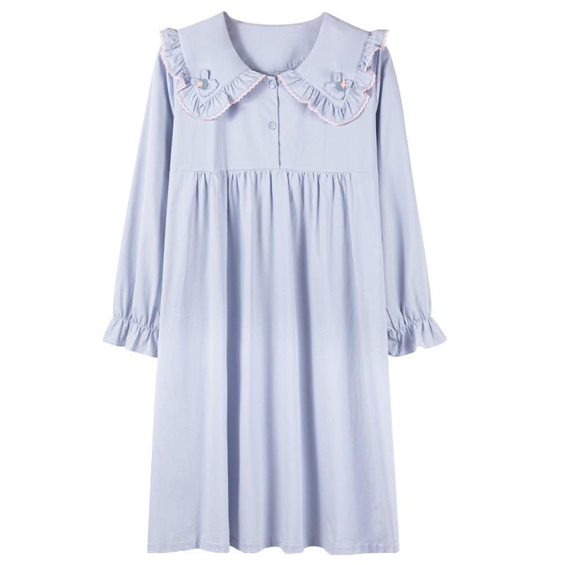 Womens Cotton Long Sleeve Nightdress Soft Loose Fit Sleepwear