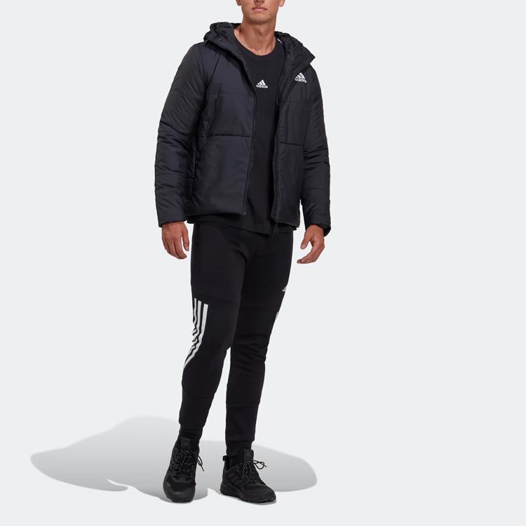 Adidas Мужская хлопковая куртка с длинными рукавами и полосатым узором с логотипом и воротником-стойкой, черная HG6276