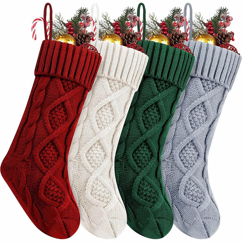 Christmas 18 Inches Large Size Cable Knitted Stocking Gifts & Decorations For Family Holiday Xmas Party