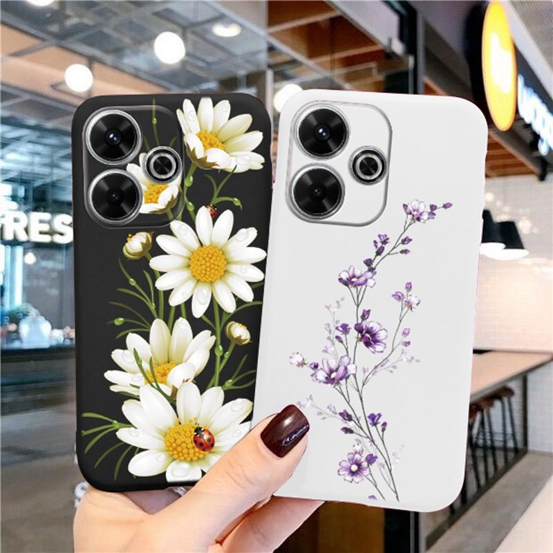 Мягкий силиконовый чехол для девочек с цветком для Xiaomi Redmi Note 13 Pro 13C Samsung A35 A55 M35 M34 S24 iPhone 15 Huawei Honor Camera Защитный противоударный чехол